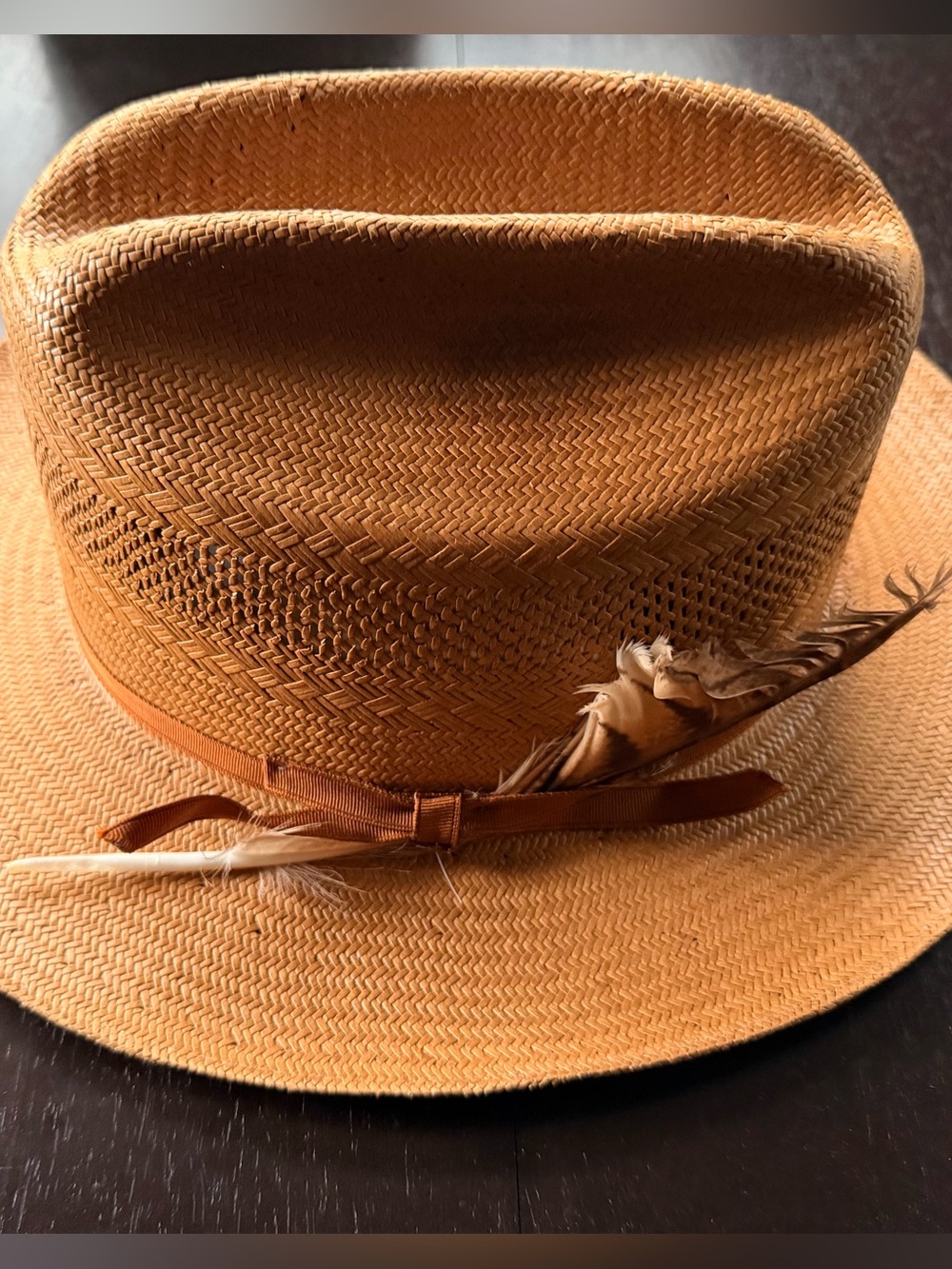 Stetson open road cognac Fedora with Feather Accent